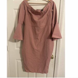 Blush Pink Off-Shoulder Pencil Dress | Size 12 | Bell Sleeve | Elegant Fit